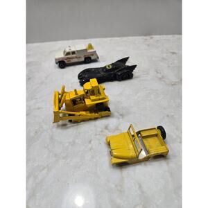4 Vintage Diecast Vehicles Lesney Mattel Ertl Parts Repair Jeep Bulldozer Batman